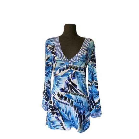100% RAYON La Blanca Palm Print Swim Beach Party Cover-up - Picture 6 of 7
